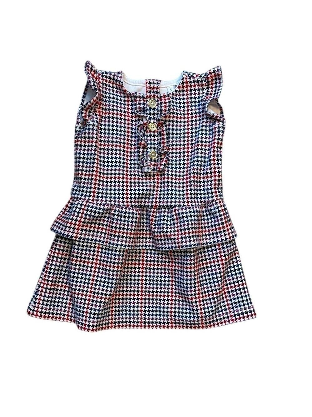 Janie and Jack Pleated Ruffled Dress Blue and White Multi Checked Size 12-18 M
